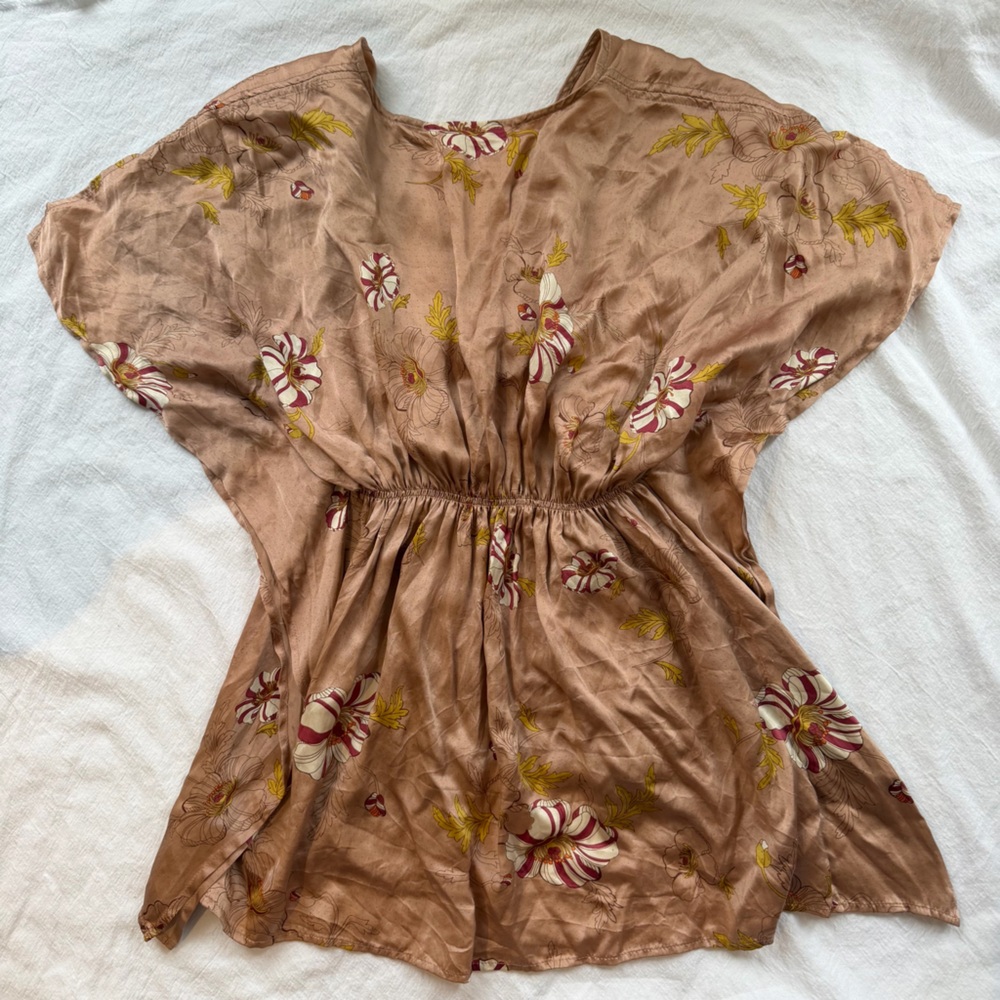 vtg deep v plunge neckline dolman sleeve cinched waist top bat wing 100% silk - Picture 4 of 8